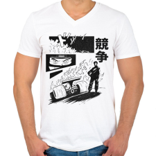 PRINTFASHION Forma 1 anime - Férfi V-nyakú póló - Fehér férfi póló