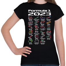 PRINTFASHION Formula 1 2023 versenynaptár (Angol) - Női póló - Fekete