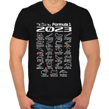 PRINTFASHION Formula 1 versenynaptár 2023  - Férfi V-nyakú póló - Fekete férfi póló