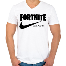 PRINTFASHION Fortite Just Play It Fekete - Férfi V-nyakú póló - Fehér férfi póló