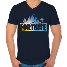 PRINTFASHION Fortnite #2 - Férfi V-nyakú póló - Sötétkék férfi póló