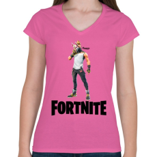 PRINTFASHION Fortnite #4 /Black/ - Női V-nyakú póló - Rózsaszín