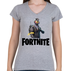 PRINTFASHION Fortnite #6 /Black/ - Női V-nyakú póló - Sport szürke