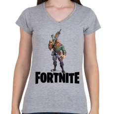 PRINTFASHION Fortnite #8 /black/ - Női V-nyakú póló - Sport szürke