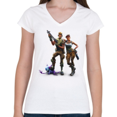 PRINTFASHION Fortnite Battle Royale Bajnokok - Női V-nyakú póló - Fehér