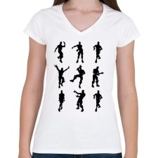 PRINTFASHION Fortnite Emotes /Black/ - Női V-nyakú póló - Fehér női póló
