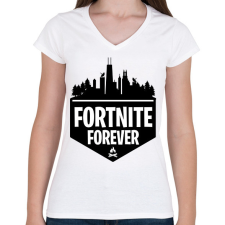 PRINTFASHION Fortnite forever póló - Női V-nyakú póló - Fehér női póló