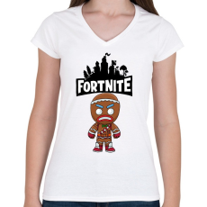 PRINTFASHION Fortnite Gingerbread skin - Női V-nyakú póló - Fehér