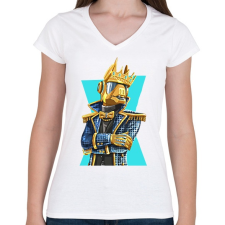 PRINTFASHION Fortnite Golden Lama - Női V-nyakú póló - Fehér női póló