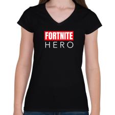 PRINTFASHION FORTNITE HERO - Női V-nyakú póló - Fekete női póló