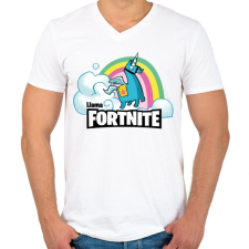 PRINTFASHION Fortnite Llama - Férfi V-nyakú póló - Fehér férfi póló