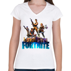 PRINTFASHION Fortnite poster 6   - Női V-nyakú póló - Fehér