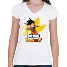PRINTFASHION Fortnite x DragonBall super - Női V-nyakú póló - Fehér női póló