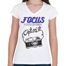 PRINTFASHION Fotózz! - Női V-nyakú póló - Fehér női póló