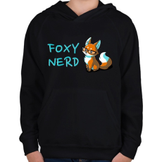 PRINTFASHION Foxy Nerd - Gyerek kapucnis pulóver - Fekete