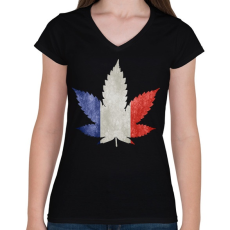 PRINTFASHION france ganja - Női V-nyakú póló - Fekete