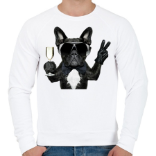 PRINTFASHION Francia Buldog - Férfi pulóver - Fehér férfi pulóver, kardigán