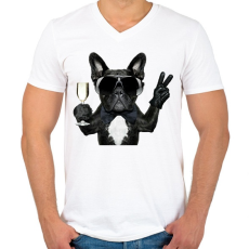 PRINTFASHION Francia Buldog - Férfi V-nyakú póló - Fehér