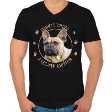 PRINTFASHION Francia buldog - Legjobb barát - Férfi V-nyakú póló - Fekete férfi póló