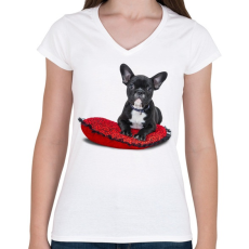 PRINTFASHION Francia buldogos póló - Női V-nyakú póló - Fehér