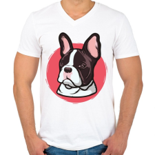 PRINTFASHION Francia bull - Férfi V-nyakú póló - Fehér férfi póló