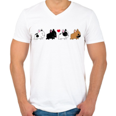 PRINTFASHION Francia bulldog kiskutyák - Férfi V-nyakú póló - Fehér
