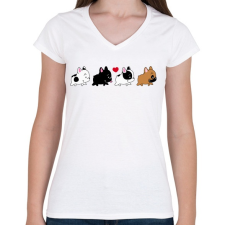 PRINTFASHION Francia bulldog kiskutyák - Női V-nyakú póló - Fehér női póló