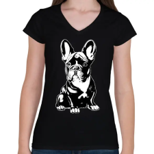 PRINTFASHION Francia bulldog - Női V-nyakú póló - Fekete női póló