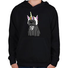 PRINTFASHION Francia bulldog unikornis - Gyerek kapucnis pulóver - Fekete
