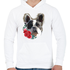 PRINTFASHION Francia bulldog virággal - Férfi kapucnis pulóver - Fehér