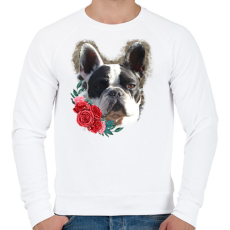 PRINTFASHION Francia bulldog virággal - Férfi pulóver - Fehér
