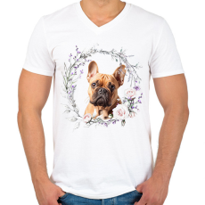 PRINTFASHION francia bulldog virágokkal - Férfi V-nyakú póló - Fehér