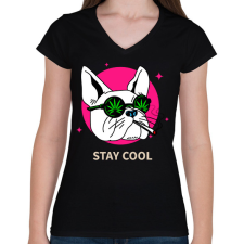 PRINTFASHION Francia Bulldog Weed - Női V-nyakú póló - Fekete női póló