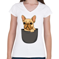 PRINTFASHION Francia bulldog zsebminta - Női V-nyakú póló - Fehér női póló