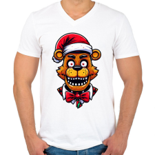 PRINTFASHION Freddy Fazbear Karácsonyi minta - Férfi V-nyakú póló - Fehér férfi póló