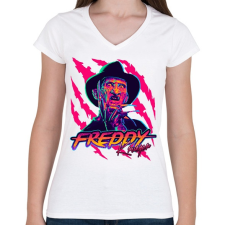 PRINTFASHION Freddy Krueger - Női V-nyakú póló - Fehér női póló