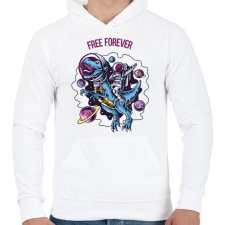 PRINTFASHION Free forever - Dínó és űrhajós - Férfi kapucnis pulóver - Fehér férfi pulóver, kardigán