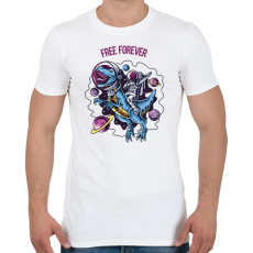 PRINTFASHION Free forever - Dínó és űrhajós - Férfi póló - Fehér