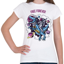 PRINTFASHION Free forever - Dínó és űrhajós - Női póló - Fehér női póló
