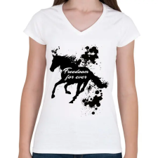 PRINTFASHION freedom for ever - Női V-nyakú póló - Fehér női póló