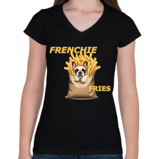 PRINTFASHION FRENCHIE FRIES - Női V-nyakú póló - Fekete