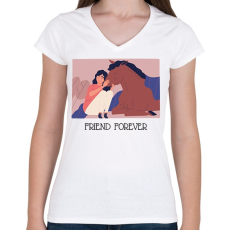 PRINTFASHION Friend forever - Lovas minta - Női V-nyakú póló - Fehér