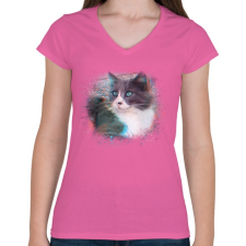 PRINTFASHION Fröcskölt macska - Női V-nyakú póló - Rózsaszín női póló