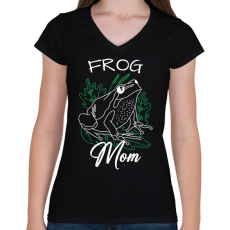 PRINTFASHION Frog Mom - Női V-nyakú póló - Fekete
