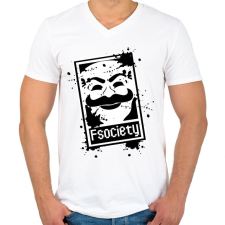 PRINTFASHION Fsociety2 - Férfi V-nyakú póló - Fehér férfi póló