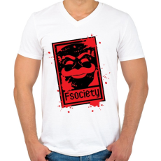 PRINTFASHION Fsociety - Férfi V-nyakú póló - Fehér