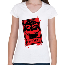 PRINTFASHION Fsociety - Női V-nyakú póló - Fehér női póló