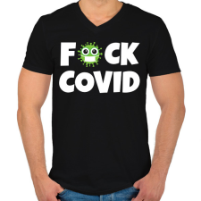PRINTFASHION FUCK COVID 2 - Férfi V-nyakú póló - Fekete férfi póló