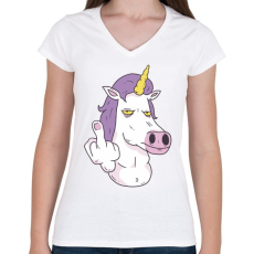 PRINTFASHION Fuck it unicorn - Női V-nyakú póló - Fehér