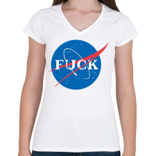 PRINTFASHION Fuck Nasa - Női V-nyakú póló - Fehér női póló